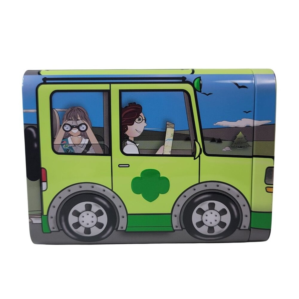 Girl Scouts Tin Box Lid Green Jeep Car Road Trip 2019 Trophy Nut Cookie EMPTY
